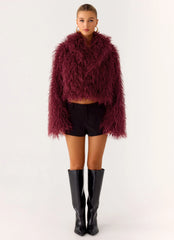 Virginia Cropped Faux Fur Jacket - Maroon